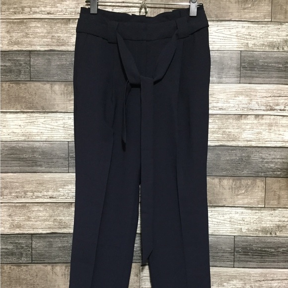 Express Ankle High Rise Pants Women’s 2 Navy Blue (Inseam 27.5) Tied Waist - Picture 5 of 9
